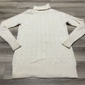 RALPH LAUREN Polo Sz XS Creme Wool Cashmere Cable Knit Turtleneck Tunic‎ Sweater